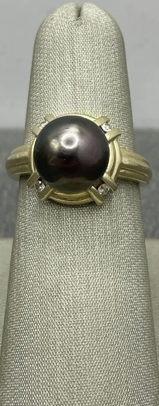 14K Yellow Gold Purple/Grey Pearl & Diamond Accents Ring (26367)